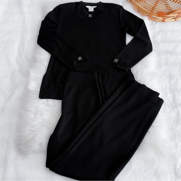 Misook Two Piece Set Top And Pants Black Silver Hardware Suite Long Sleeve - Picture 1 of 16